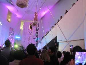 The opening included a DJ, and band, and even several arial artists. They know how to celebrate at the BAM.This lady is VERY fit.