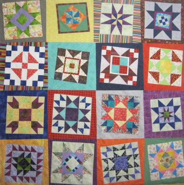 This quilt measures 60" by 75". There is actually one more row to the quilt, that you can't see. Using this type of sashing is a great way to make a bigger quilt top, and also make that quilt top look fun.