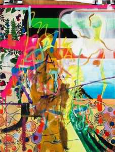 Bedienungsmotiv (1996) Oil on printed fabric